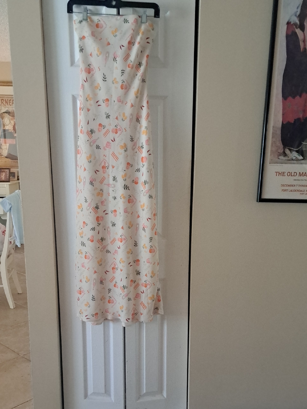 Resa Anna Cream Floral Cocktail Print Maxi Strapless Slip Dress Elastic Top SzS